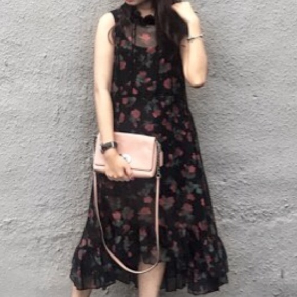 Zara rose print sheer ruffle hem dress. Size M - Picture 2 of 9